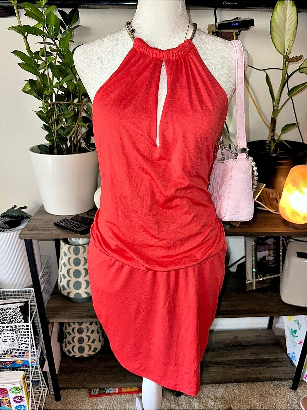 Ark & Co Red Halter Mini Dress - Metal O-Ring Neck Detail